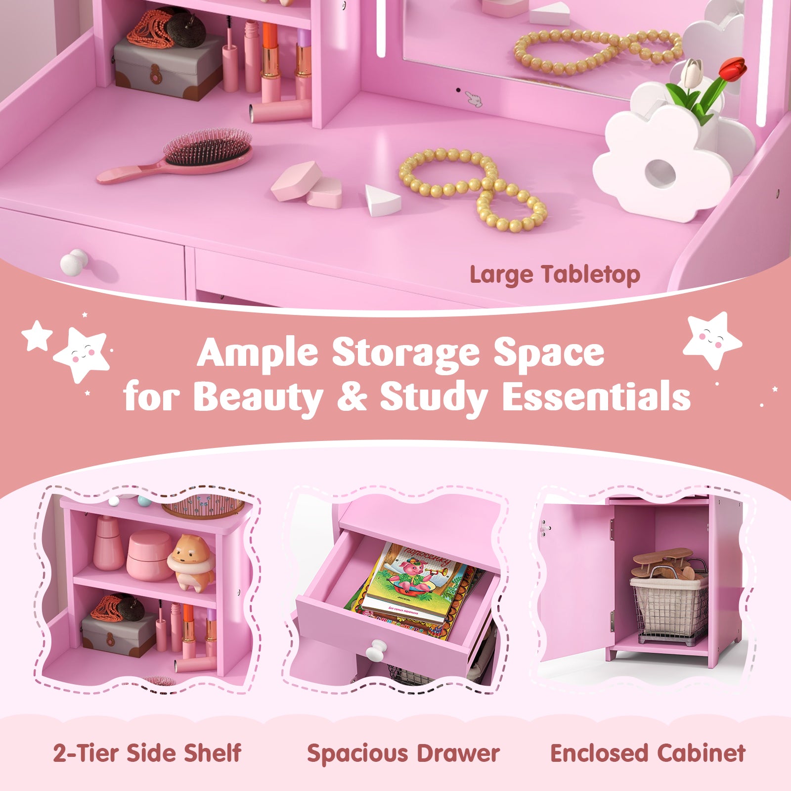 Kids Vanity Table And Chair Set With Shelves, Pink Kids Vanities at Gallery Canada