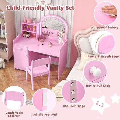 Kids Vanity Table And Chair Set With Shelves, Pink Kids Vanities at Gallery Canada