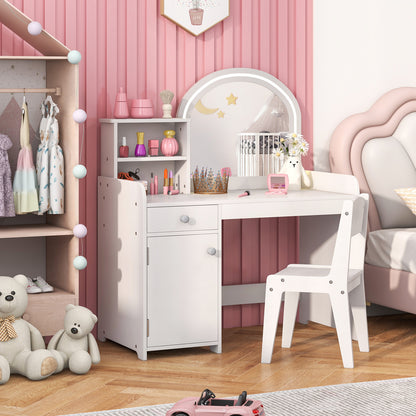 Kids Vanity Table and Chair Set with Shelves Drawer and Cabinet, White Kids Vanities at Gallery Canada