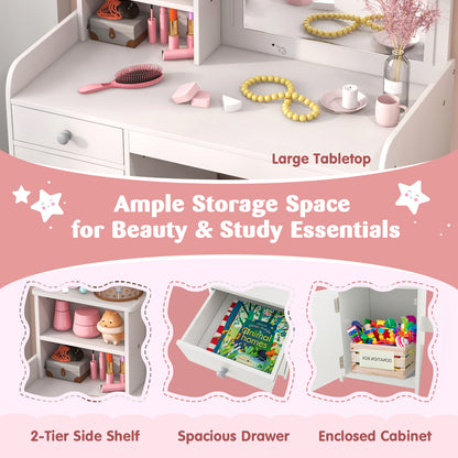Kids Vanity Table and Chair Set with Shelves Drawer and Cabinet, White Kids Vanities at Gallery Canada