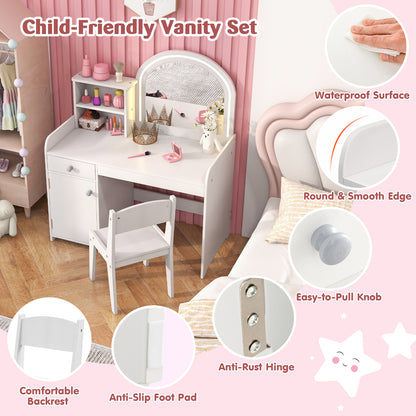 Kids Vanity Table and Chair Set with Shelves Drawer and Cabinet, White Kids Vanities at Gallery Canada