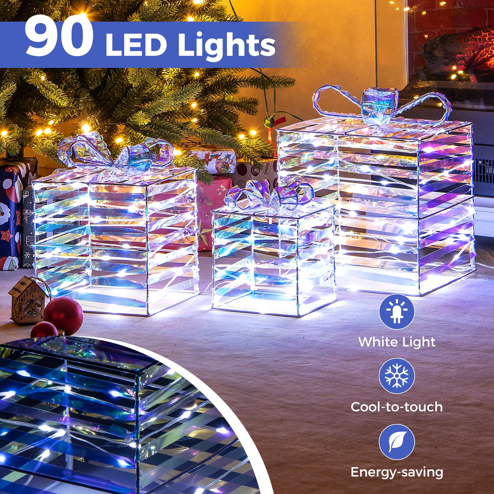 Christmas Lighted Gift Boxes Set, 3 Count, White Christmas Decor & Accessories at Gallery Canada