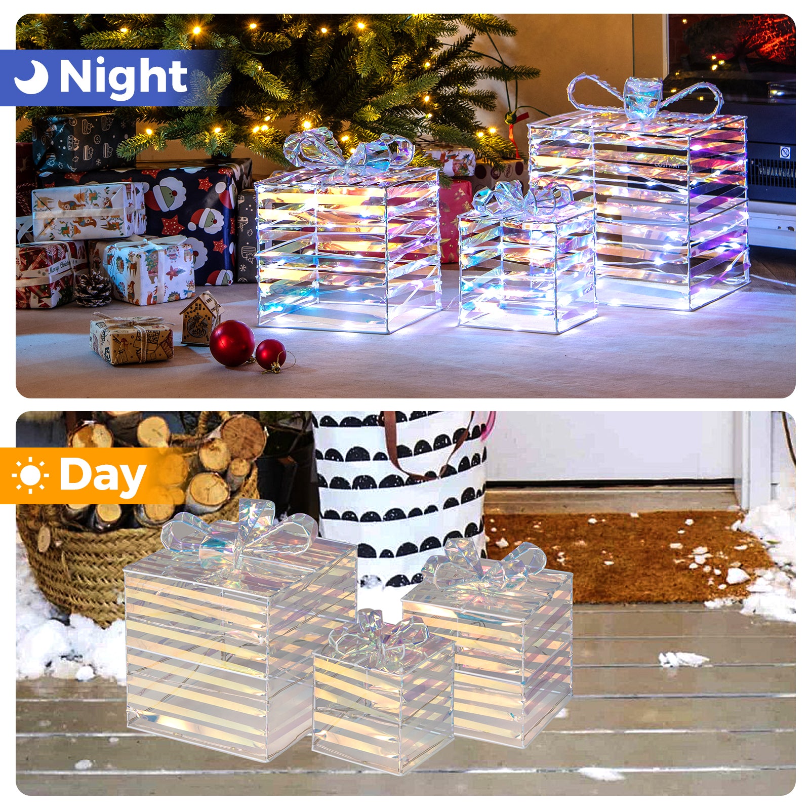 Christmas Lighted Gift Boxes Set, 3 Count, White Christmas Decor & Accessories at Gallery Canada
