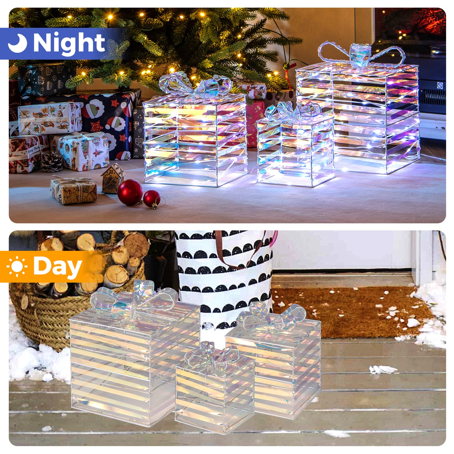 Christmas Lighted Gift Boxes Set, 3 Count, White Christmas Decor & Accessories at Gallery Canada