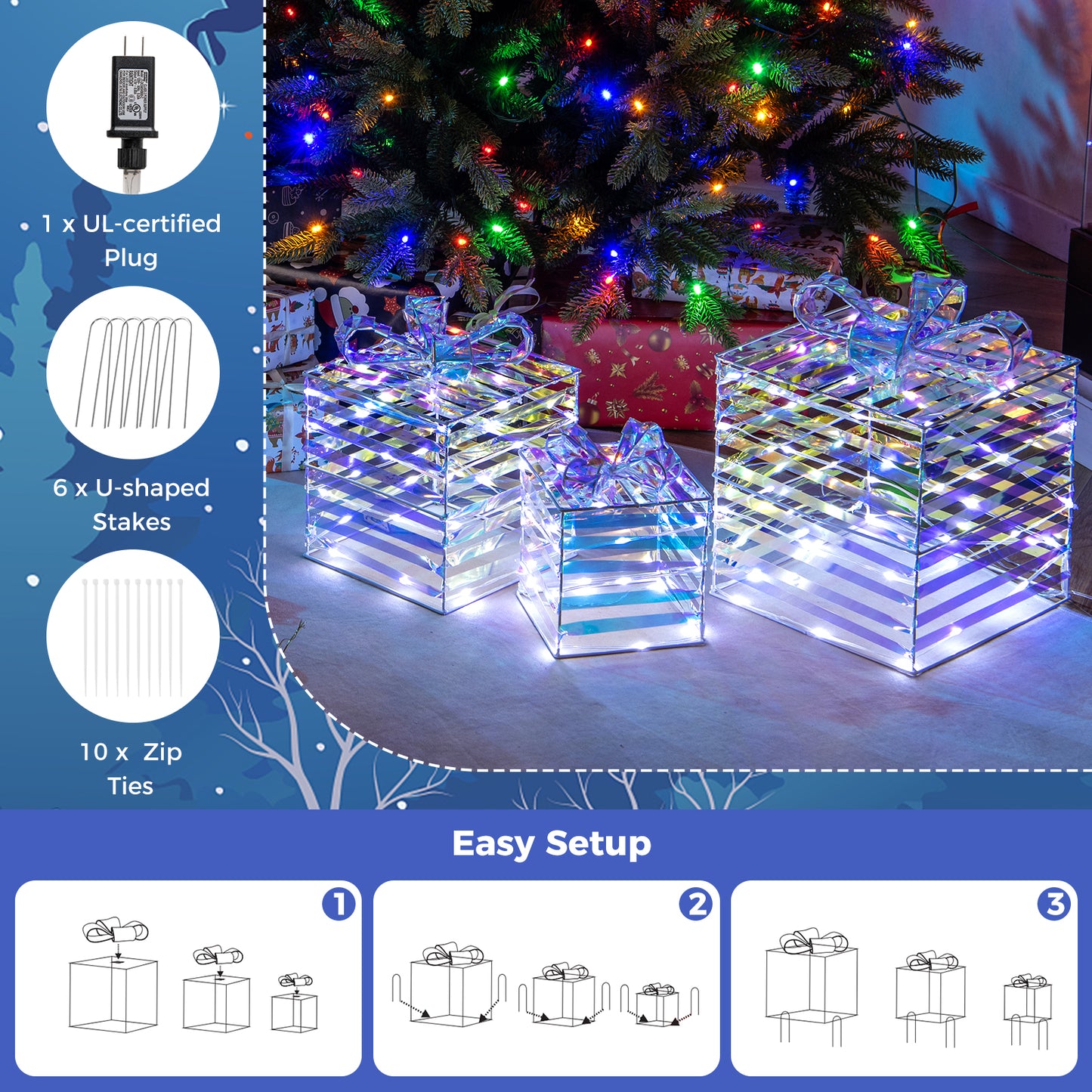 Christmas Lighted Gift Boxes Set, 3 Count, White Christmas Decor & Accessories at Gallery Canada