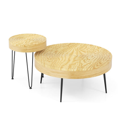 Set of 2 Solid Wood Farmhouse Round Coffee Tables, Natural Coffee Tables at Gallery Canada