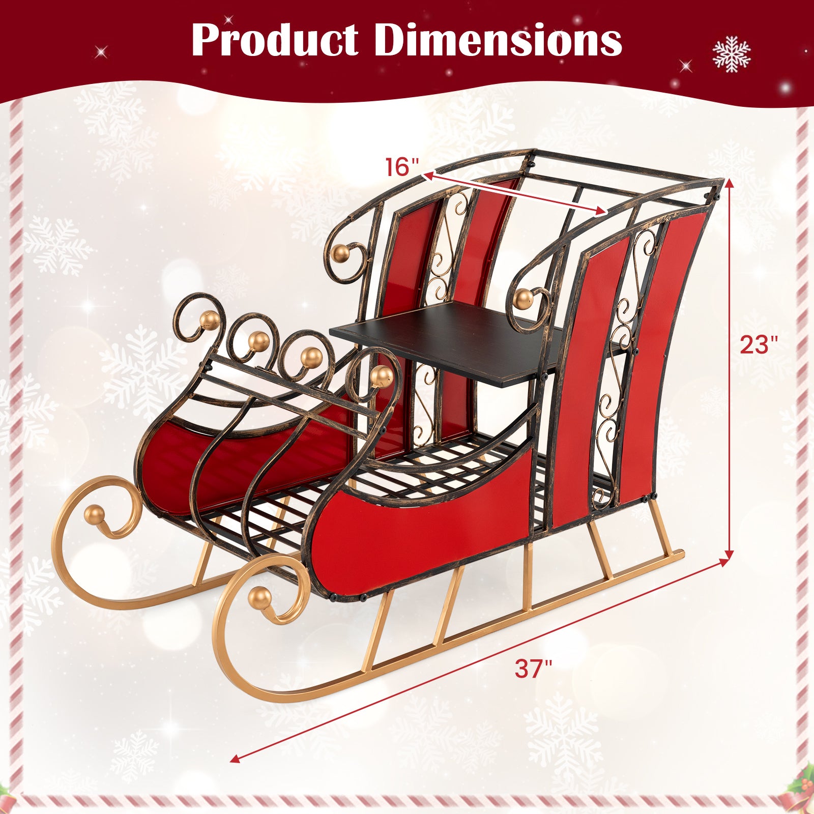 3 FT Metal Christmas Sleigh Decoration, 2-Tier Storage Shelf Christmas Decor & Accessories at Gallery Canada