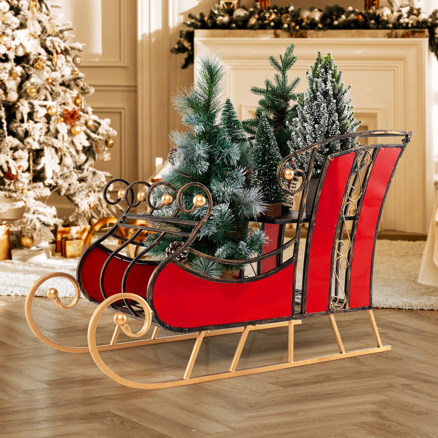 3 FT Metal Christmas Sleigh Decoration, 2-Tier Storage Shelf Christmas Decor & Accessories at Gallery Canada