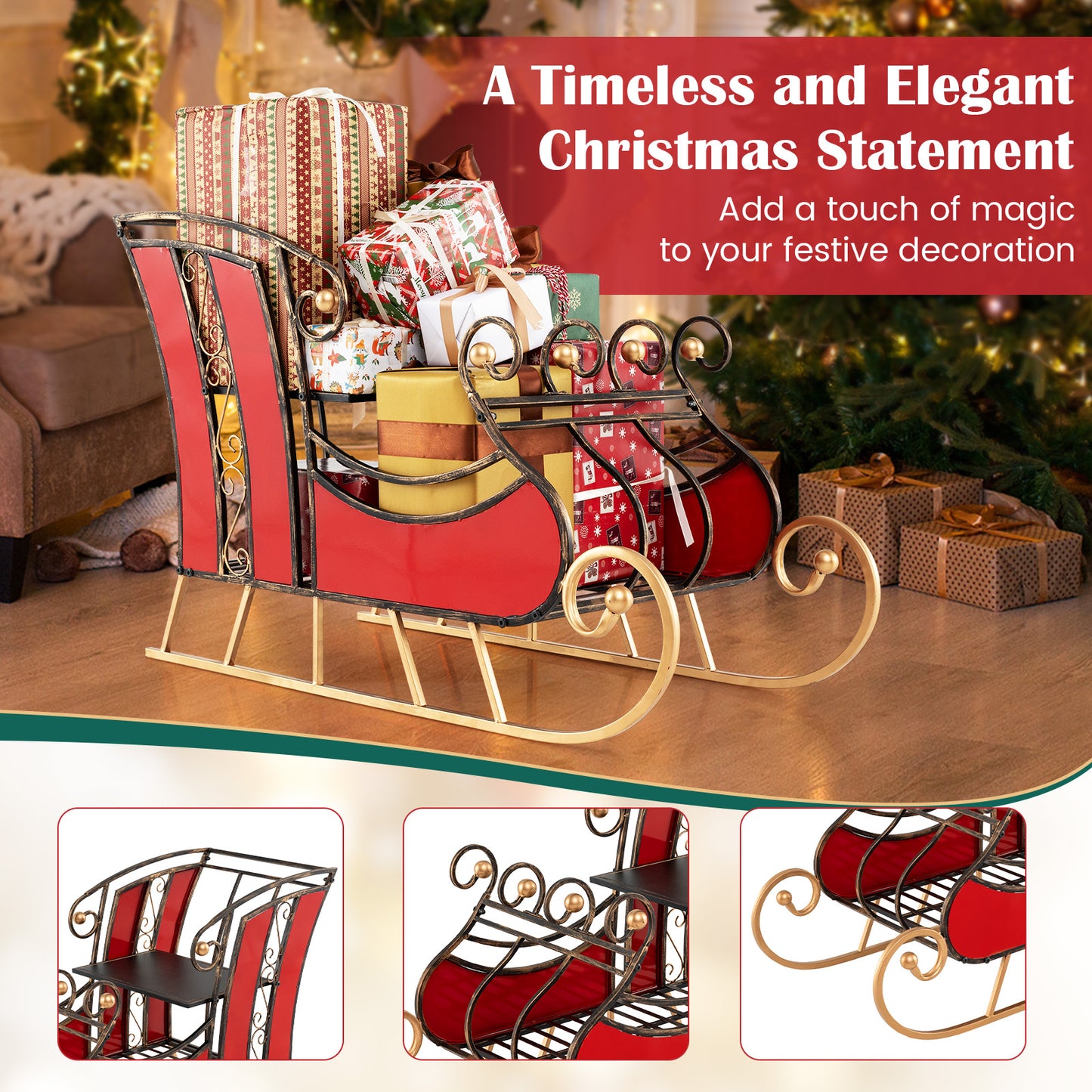 3 FT Metal Christmas Sleigh Decoration, 2-Tier Storage Shelf Christmas Decor & Accessories at Gallery Canada