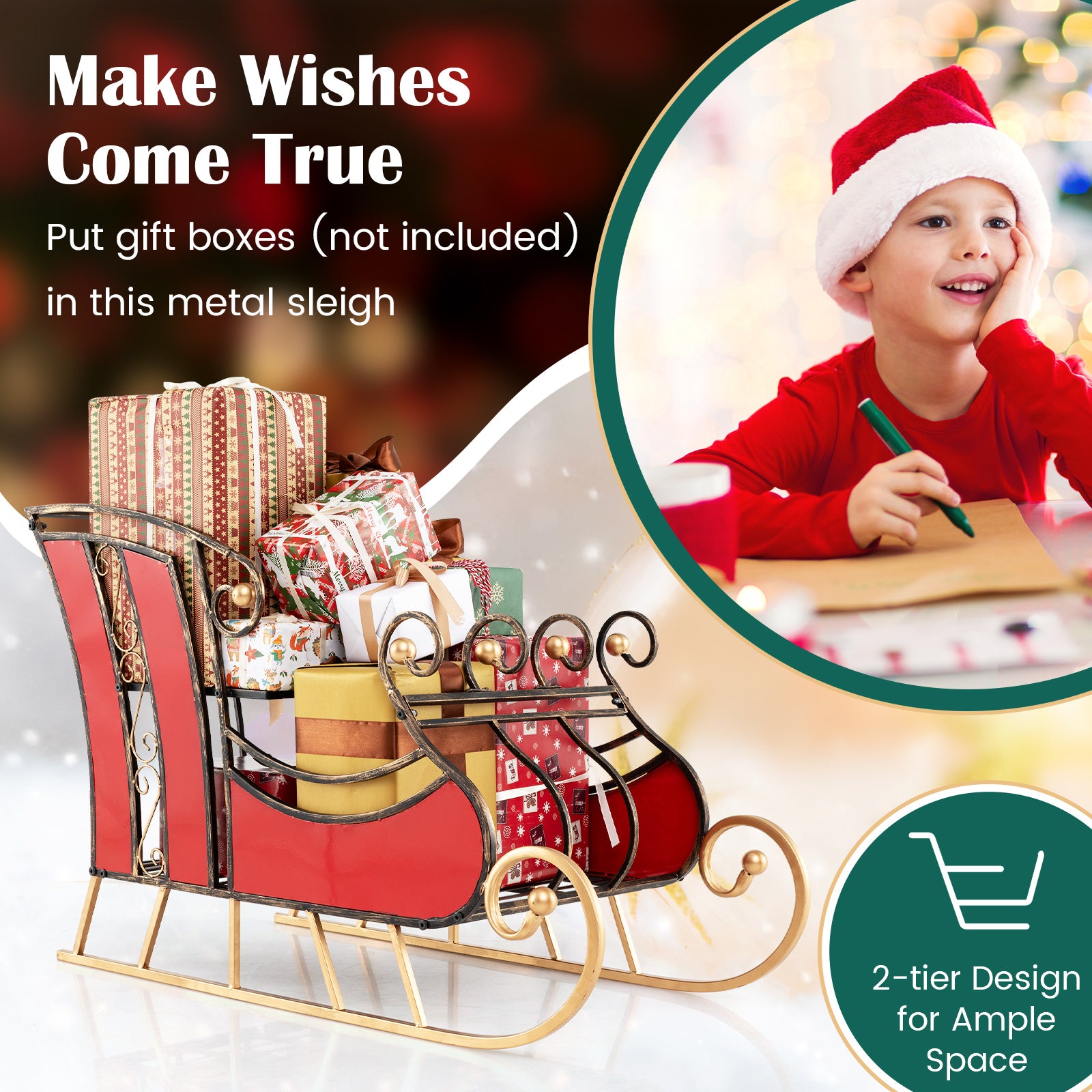 3 FT Metal Christmas Sleigh Decoration, 2-Tier Storage Shelf Christmas Decor & Accessories at Gallery Canada