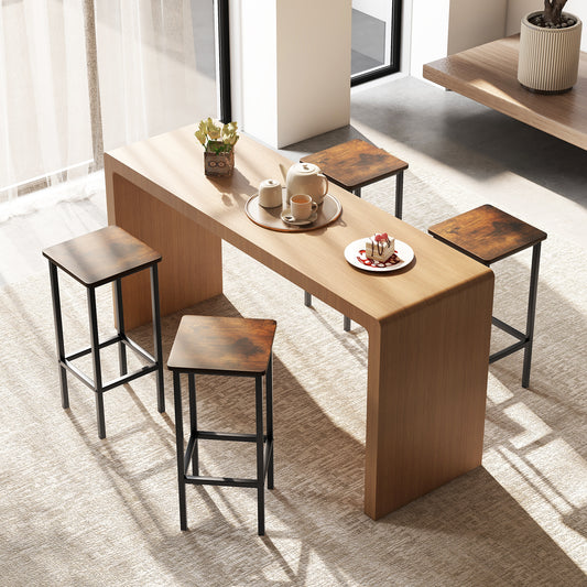 Set of 4 Bar Stool Set 26 Inch Bar Chair with Metal Legs and Footrest, Rustic Brown Bar Stools Rustic Brown at Gallery Canada