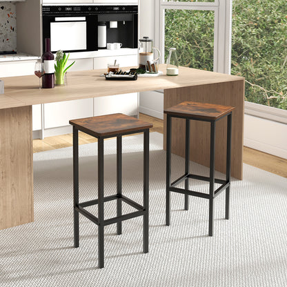 Set of 4 Bar Stool Set 26 Inch Bar Chair with Metal Legs and Footrest, Rustic Brown Bar Stools at Gallery Canada