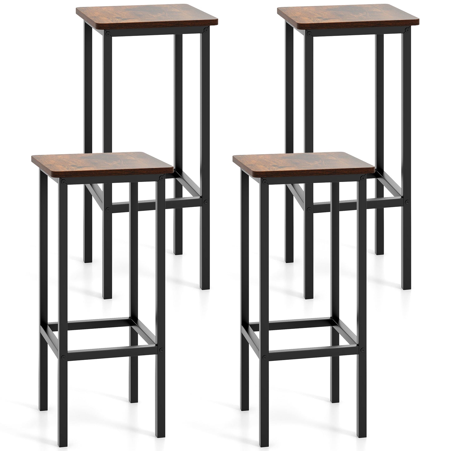Set of 4 Bar Stools, 26 Inch, Metal Legs with Footrest, Rustic Brown Bar Stools at Gallery Canada
