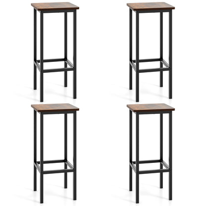 Set of 4 Bar Stool Set 26 Inch Bar Chair with Metal Legs and Footrest, Rustic Brown Bar Stools at Gallery Canada