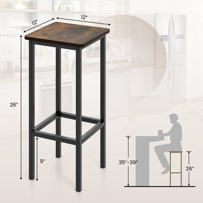 Set of 4 Bar Stool Set 26 Inch Bar Chair with Metal Legs and Footrest, Rustic Brown Bar Stools at Gallery Canada