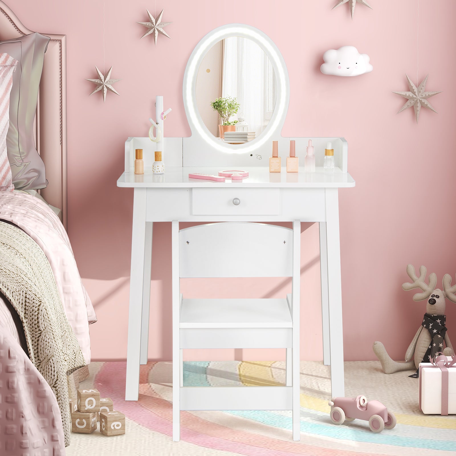Kids Vanity Set with Lighted Mirror, White Kids Vanities at Gallery Canada