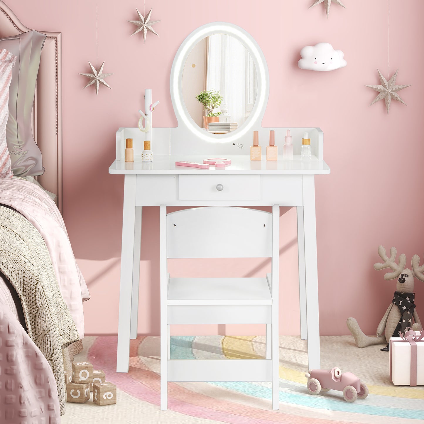 Kids Vanity Set with Lighted Mirror, White Kids Vanities at Gallery Canada