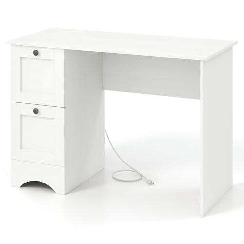 43 Inch Computer Desk with Charging Station for Living Room, White