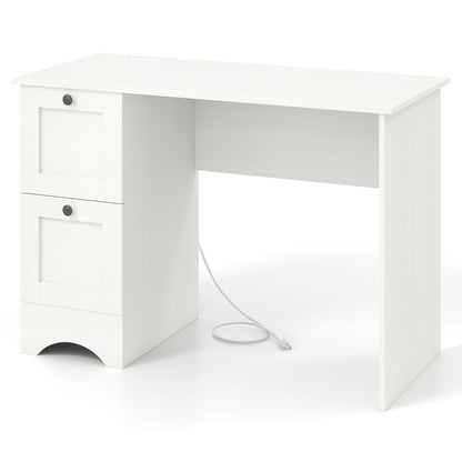 43 Inch Computer Desk with Charging Station for Living Room, White Computer Desks at Gallery Canada