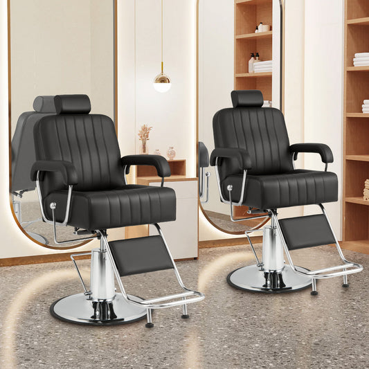 Swivel Hydraulic Barber Chair, Adjustable Headrest, Reclining Backrest, Black Spa & Salon Black at Gallery Canada