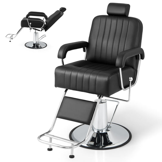 Swivel Hydraulic Barber Chair, Adjustable Headrest, Reclining Backrest, Black Spa & Salon Black at Gallery Canada