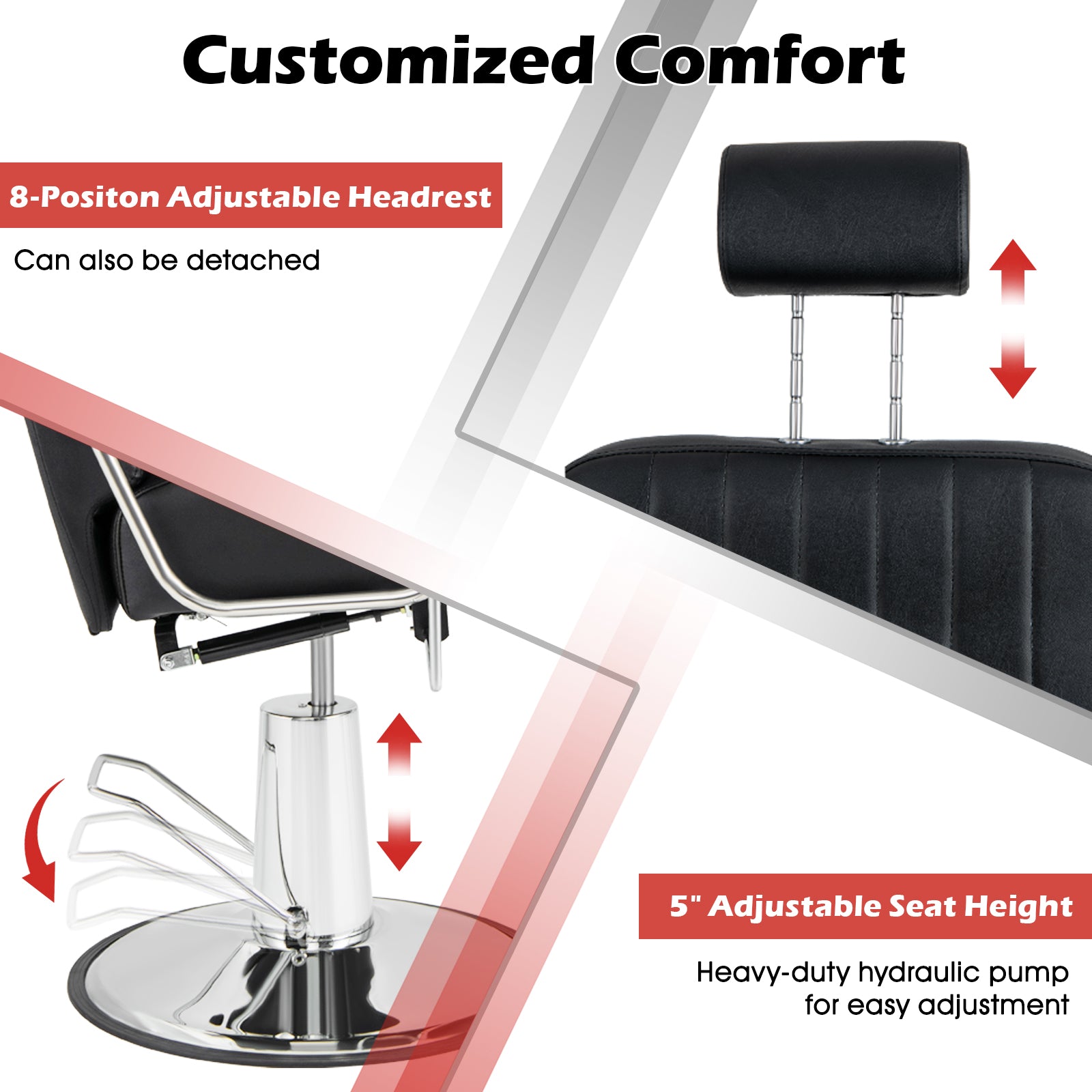 Swivel Hydraulic Barber Chair, Adjustable Headrest, Reclining Backrest, Black Spa & Salon at Gallery Canada
