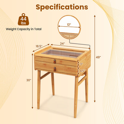 Bamboo Makeup Vanity Table with Mirror with 2 Storage Drawers, Natural Makeup Vanities at Gallery Canada