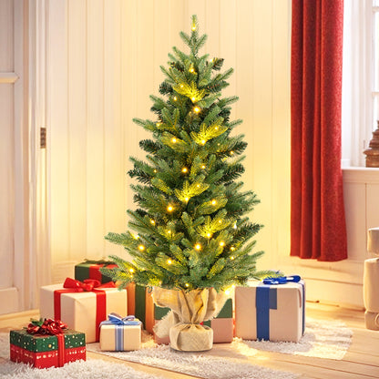 3 Feet Mini Pre-Lit Artificial Christmas Tree Tabletop Xmas Tree with Burlap Base, Green Christmas Tree at Gallery Canada