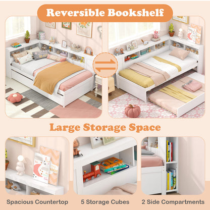 Cadre de lit plateforme jumeau avec lit d'appoint, blanc