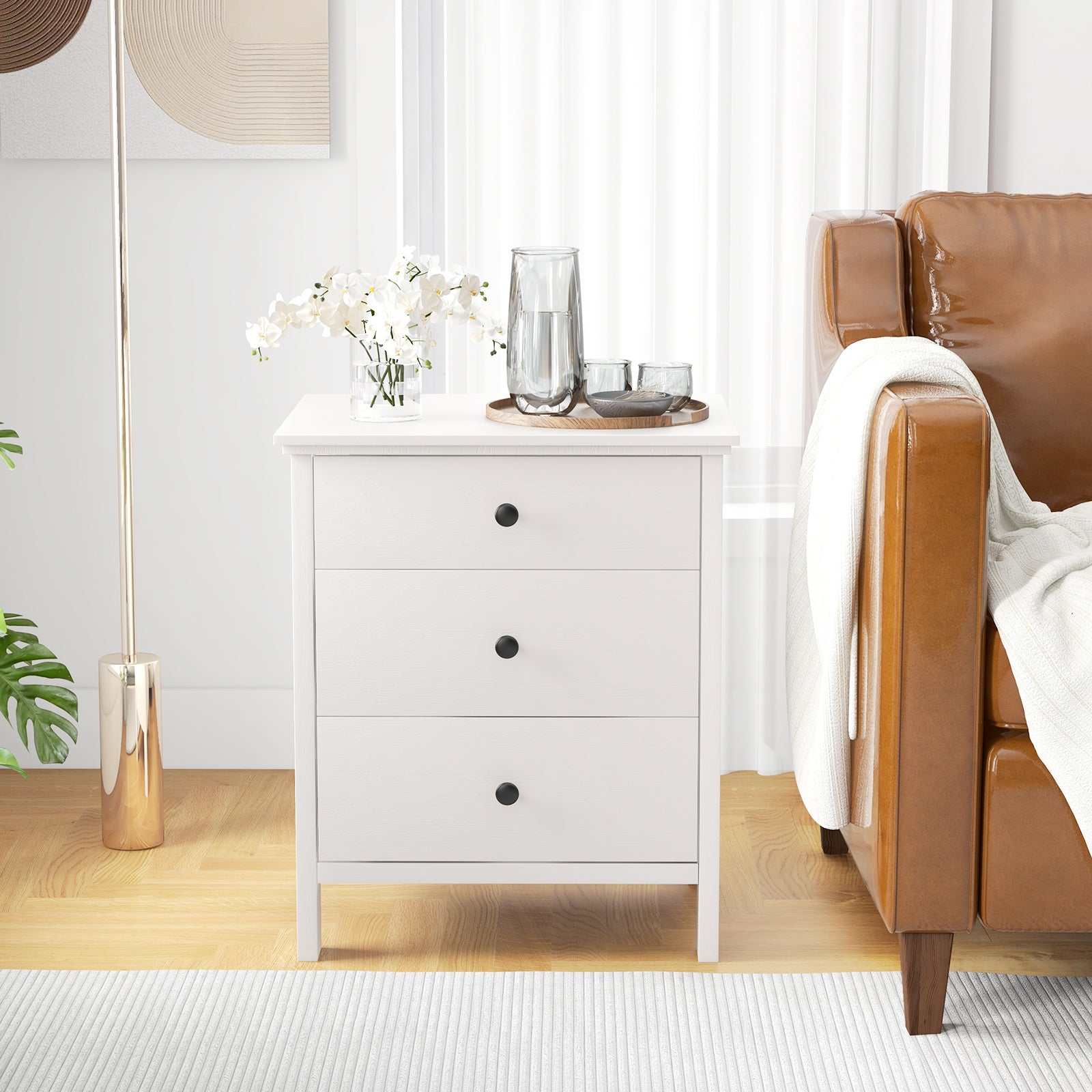 3-Drawer Wooden Nightstand Modern Bedside Table, White Nightstands at Gallery Canada