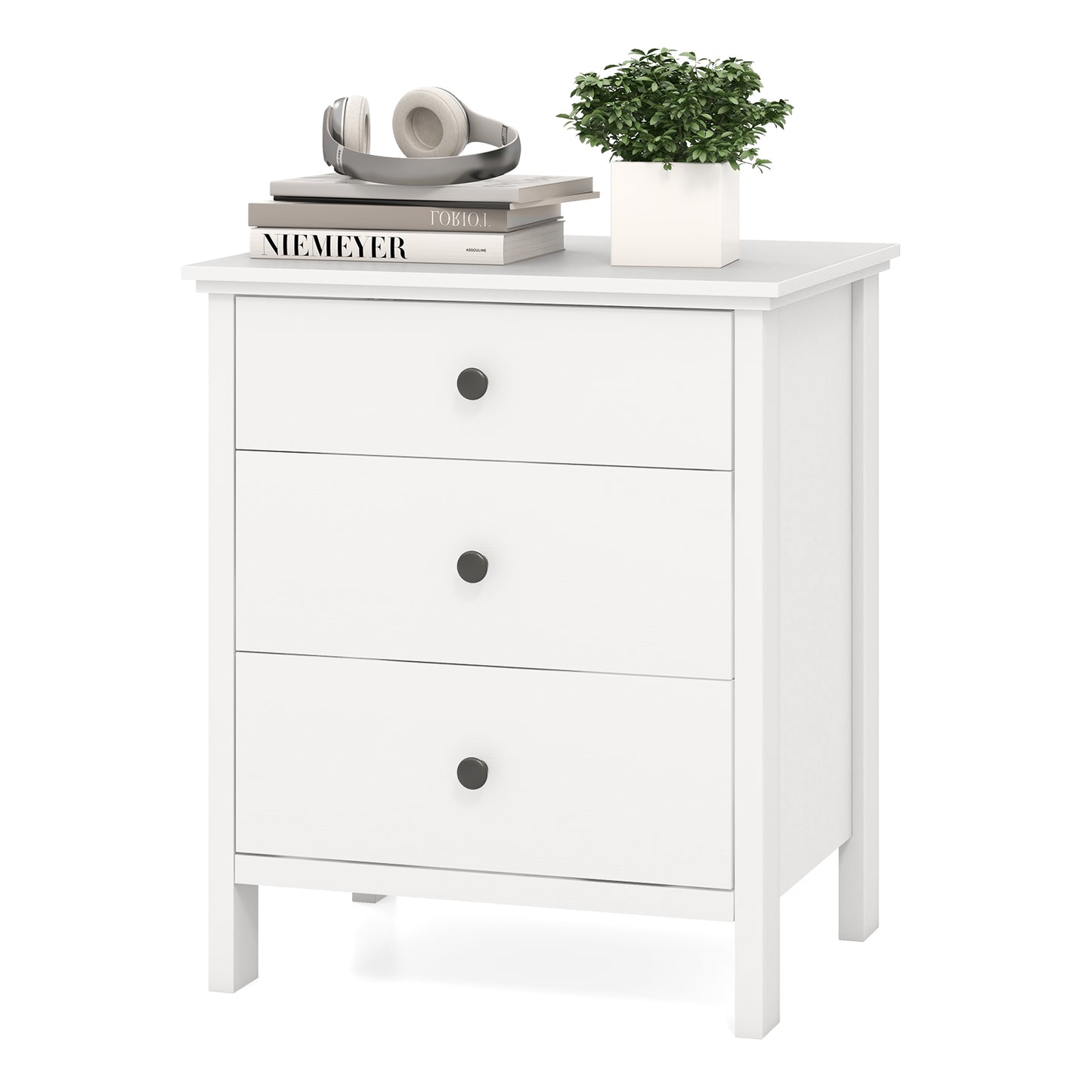 3-Drawer Wooden Nightstand, Modern Bedside Table, White Nightstands at Gallery Canada