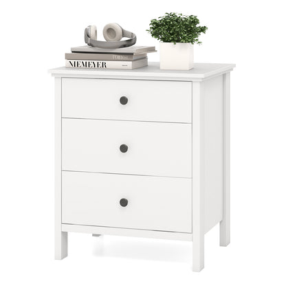 3-Drawer Wooden Nightstand, Modern Bedside Table, White