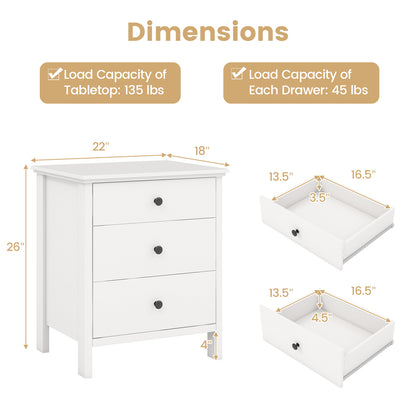 3-Drawer Wooden Nightstand Modern Bedside Table, White Nightstands at Gallery Canada