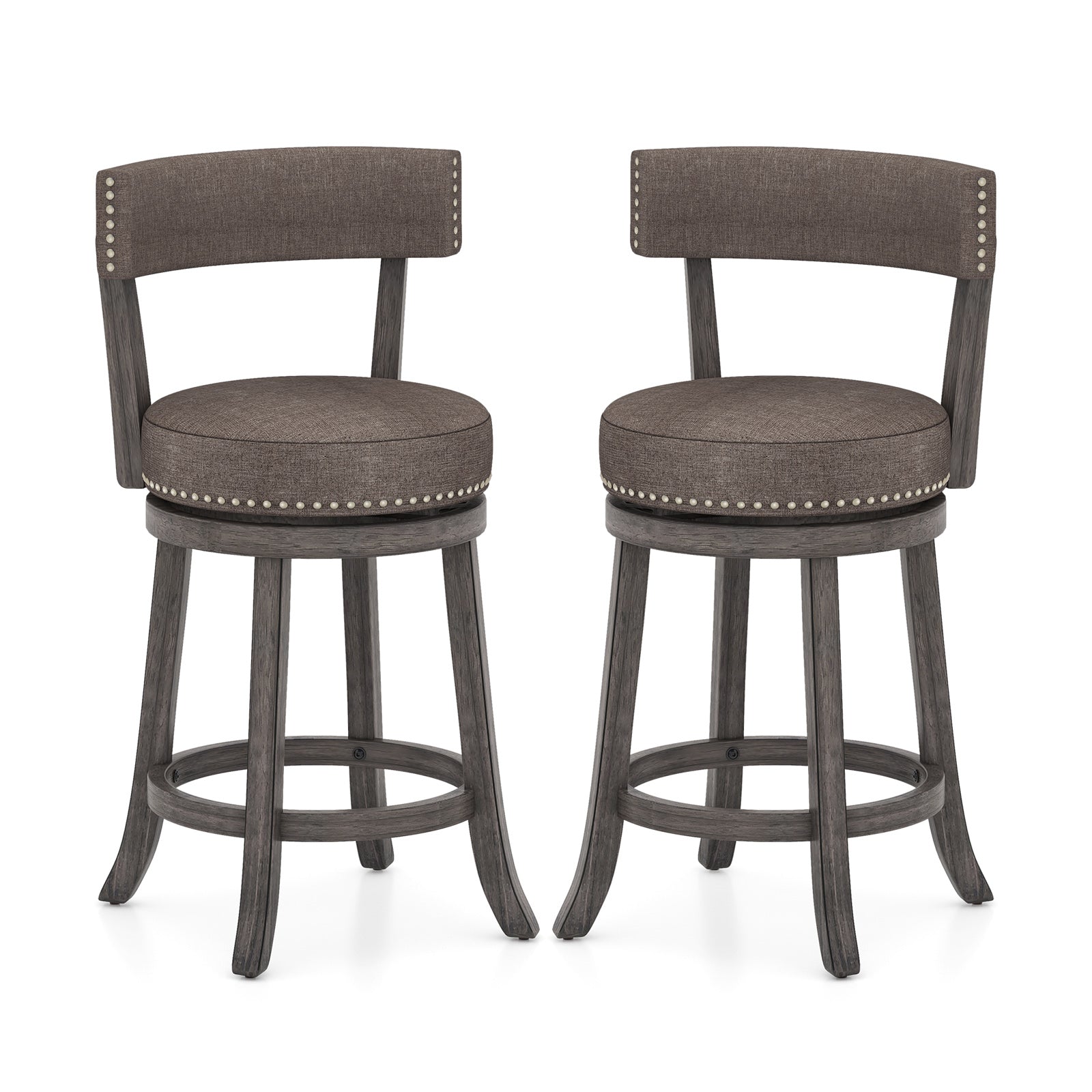 Set of 2 Counter Height Chairs with 360° Swivel Seat and Rubber Wood Frame-24 Inches, Gray Bar Stools Gray at Gallery Canada