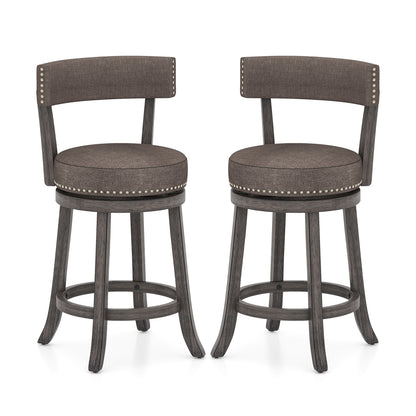 Set of 2 Counter Height Chairs with 360° Swivel Seat and Rubber Wood Frame-24 Inches, Gray Bar Stools Gray at Gallery Canada