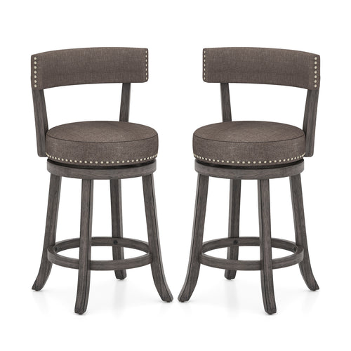 Set of 2 Counter Height Chairs with 360° Swivel Seat and Rubber Wood Frame-24 Inches, Gray