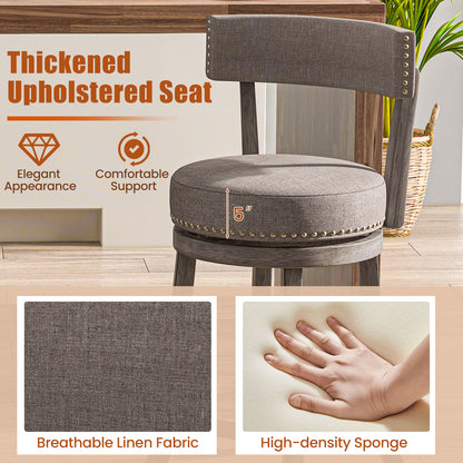 Set of 2 Counter Height Chairs with 360° Swivel Seat and Rubber Wood Frame-24 Inches, Gray Bar Stools at Gallery Canada