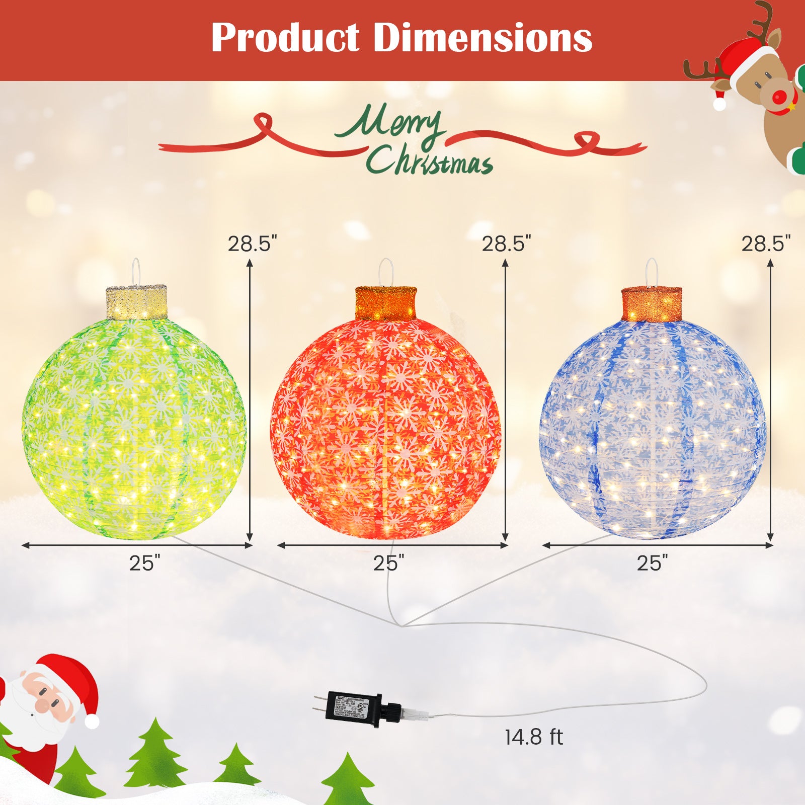 3-Piece Pre-Lit Christmas Ball Set, Warm White LED Lights Christmas Decor & Accessories at Gallery Canada