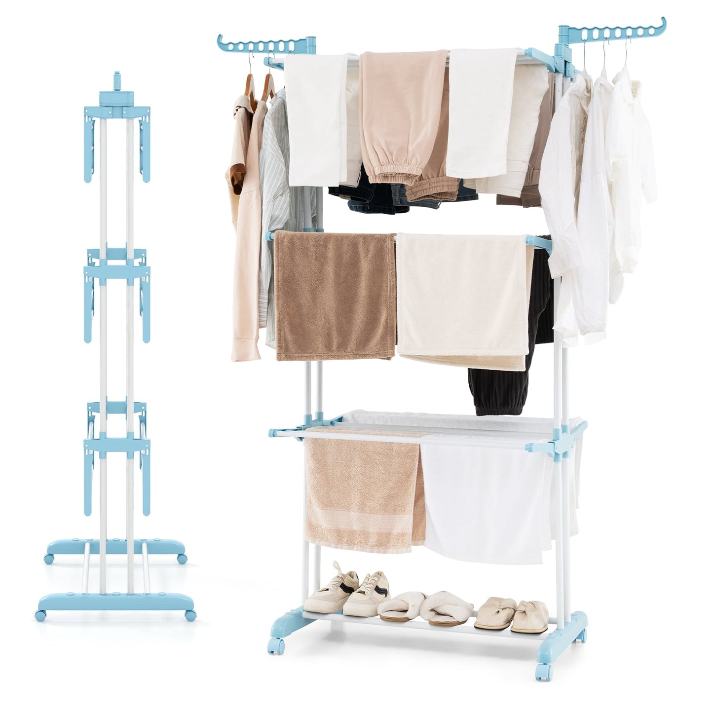4-Tier Clothes Drying Rack, Rotatable Side Wings, Collapsible Shelves, Blue Drying Racks Blue at Gallery Canada