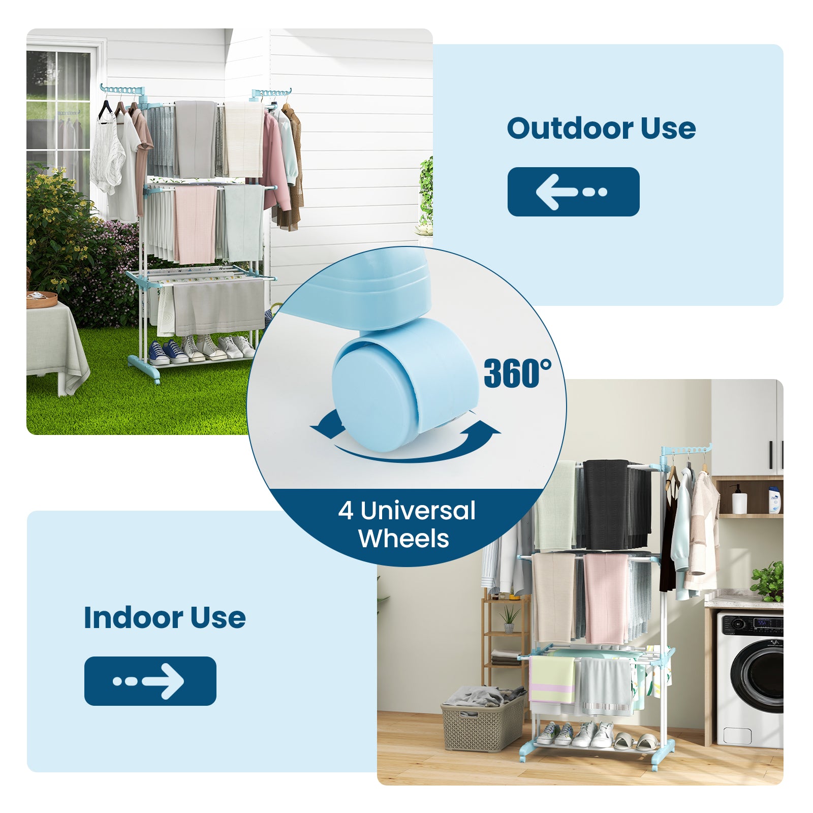 4-tier Clothes Drying Rack with Rotatable Side Wings and Collapsible Shelves, Blue Drying Racks at Gallery Canada