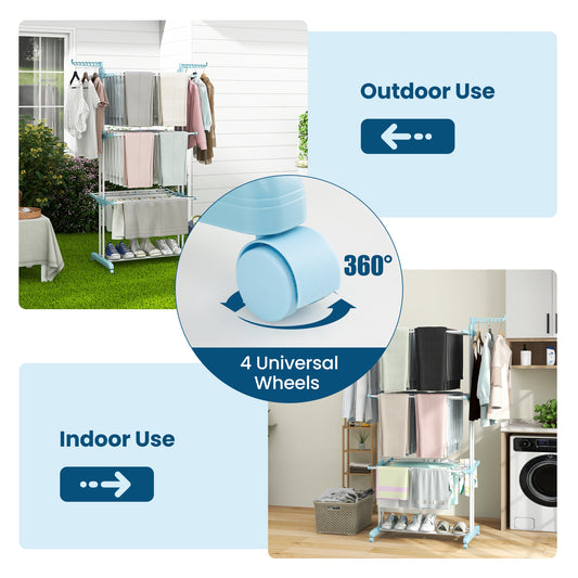 4-tier Clothes Drying Rack with Rotatable Side Wings and Collapsible Shelves, Blue Drying Racks at Gallery Canada