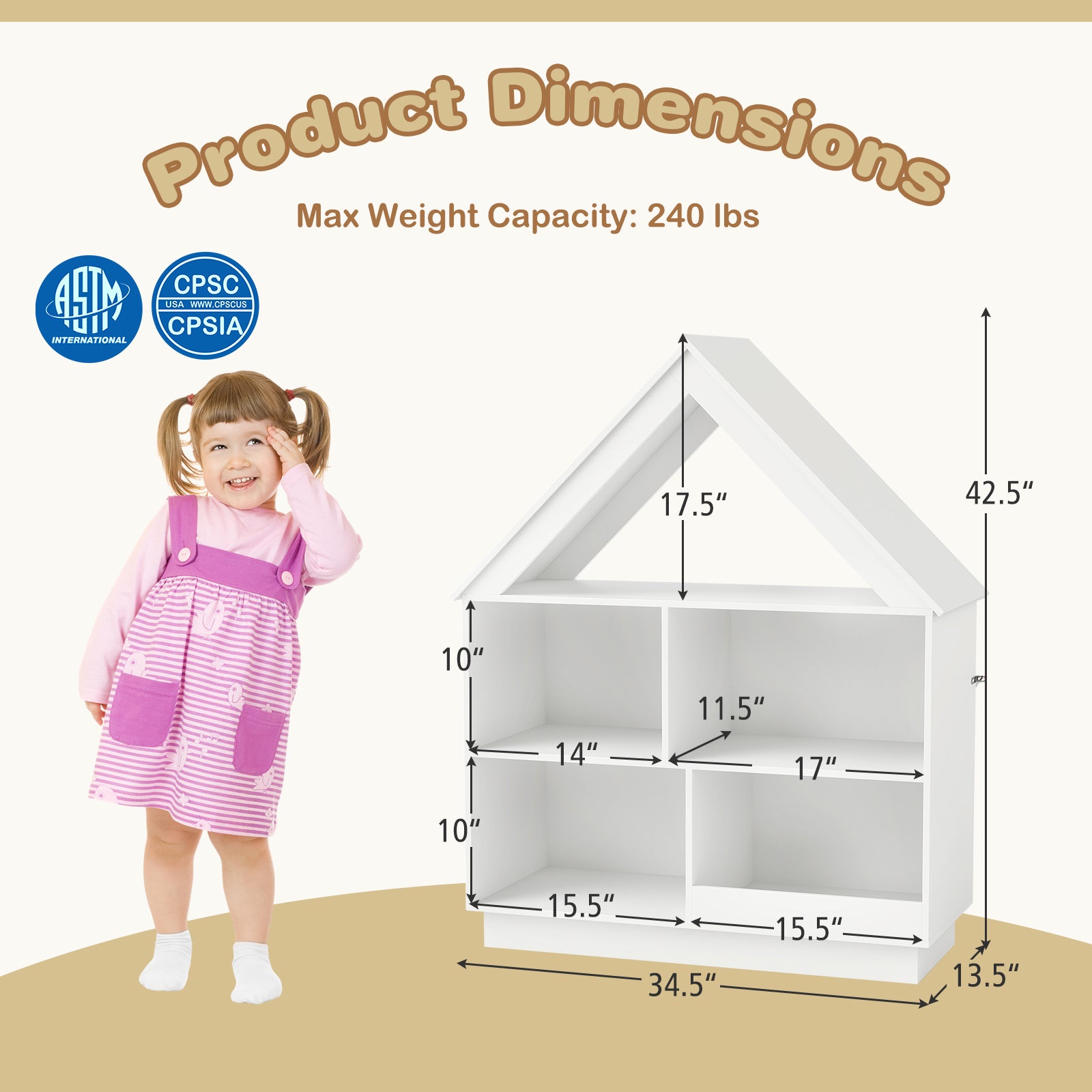 3-Tier House-Shaped Toy Storage Organizer, White Kids Storage at Gallery Canada