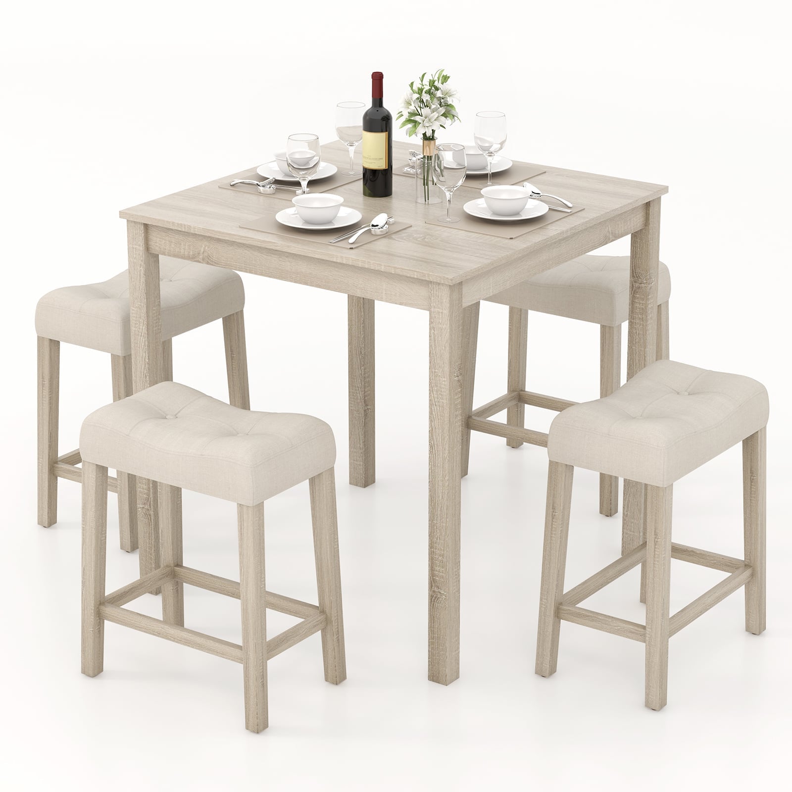 5 Piece Bar Table Set, Square Table, 4 Padded Stools, Gray Dining Room Sets Gray at Gallery Canada