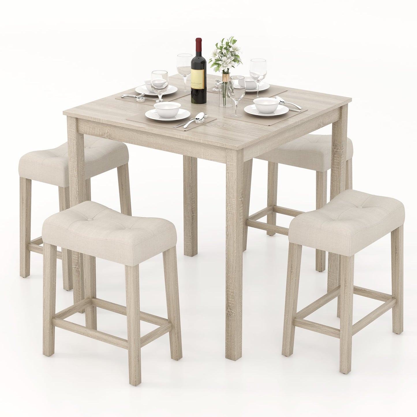 5 Piece Bar Table Set, Square Table, 4 Padded Stools, Gray Dining Room Sets Gray at Gallery Canada