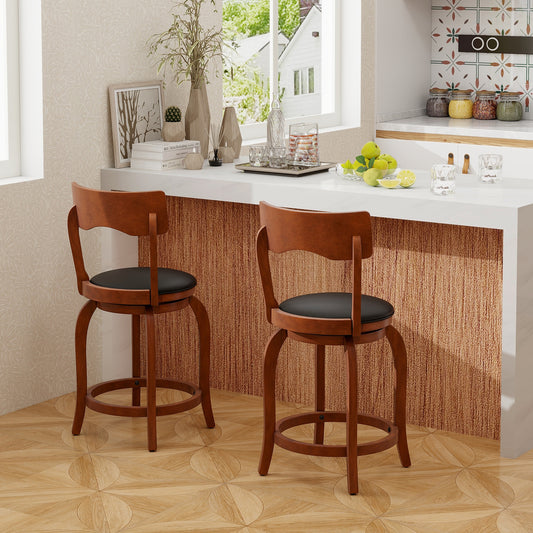 Swivel Bar Stools Set of 2 with Rubber Wood Frame and Upholstered Seat-24 Inch, Black & Brown Bar Stools Set of 2, 24 Inch - Black & Brown at Gallery Canada