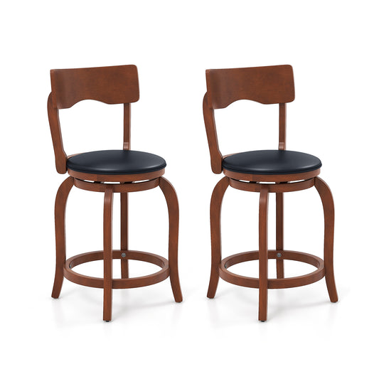 Swivel Bar Stools Set of 2 with Rubber Wood Frame and Upholstered Seat-24 Inch, Black & Brown Bar Stools Set of 2, 24 Inch - Black & Brown at Gallery Canada