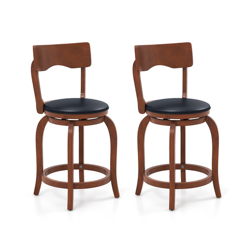 Swivel Bar Stools Set of 2 with Rubber Wood Frame and Upholstered Seat-24 Inch, Black & Brown