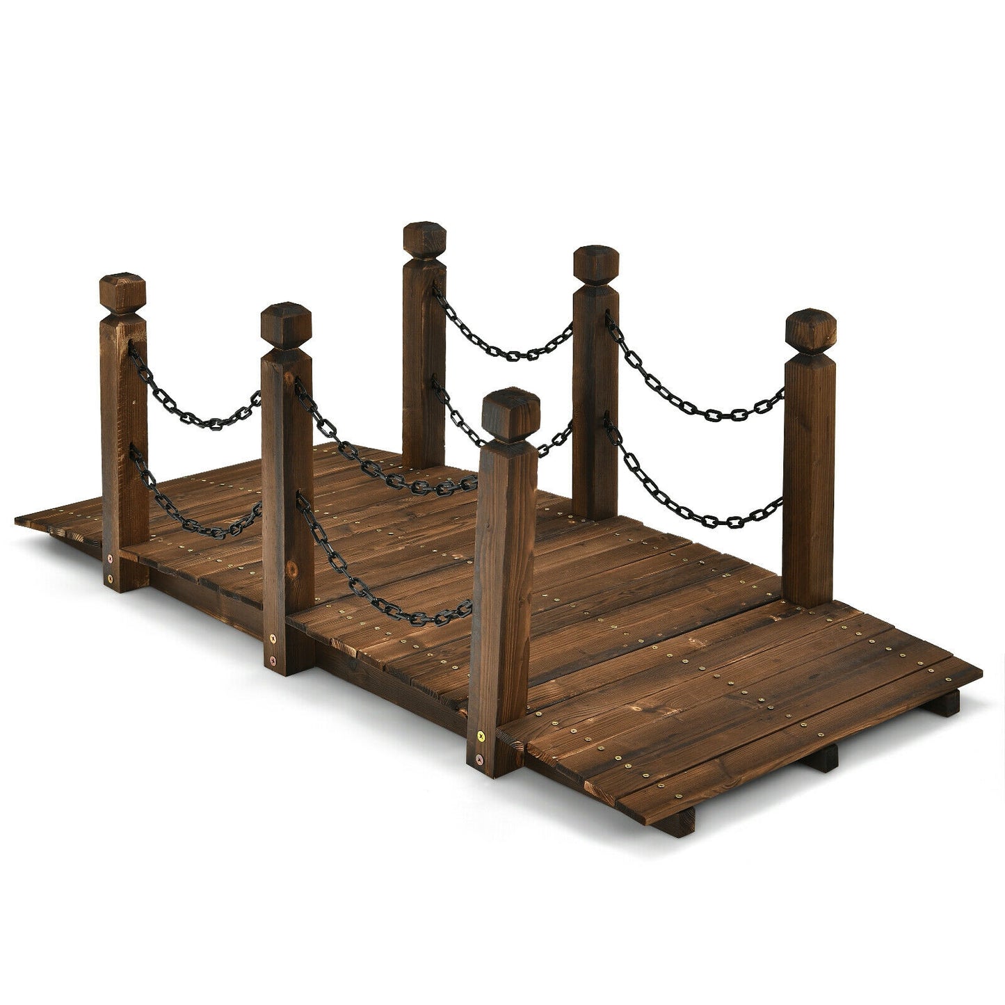 5 Feet Wooden Garden Bridge, Arc Footbridge, Stained Finish, Brown Outdoor Decor Brown at Gallery Canada