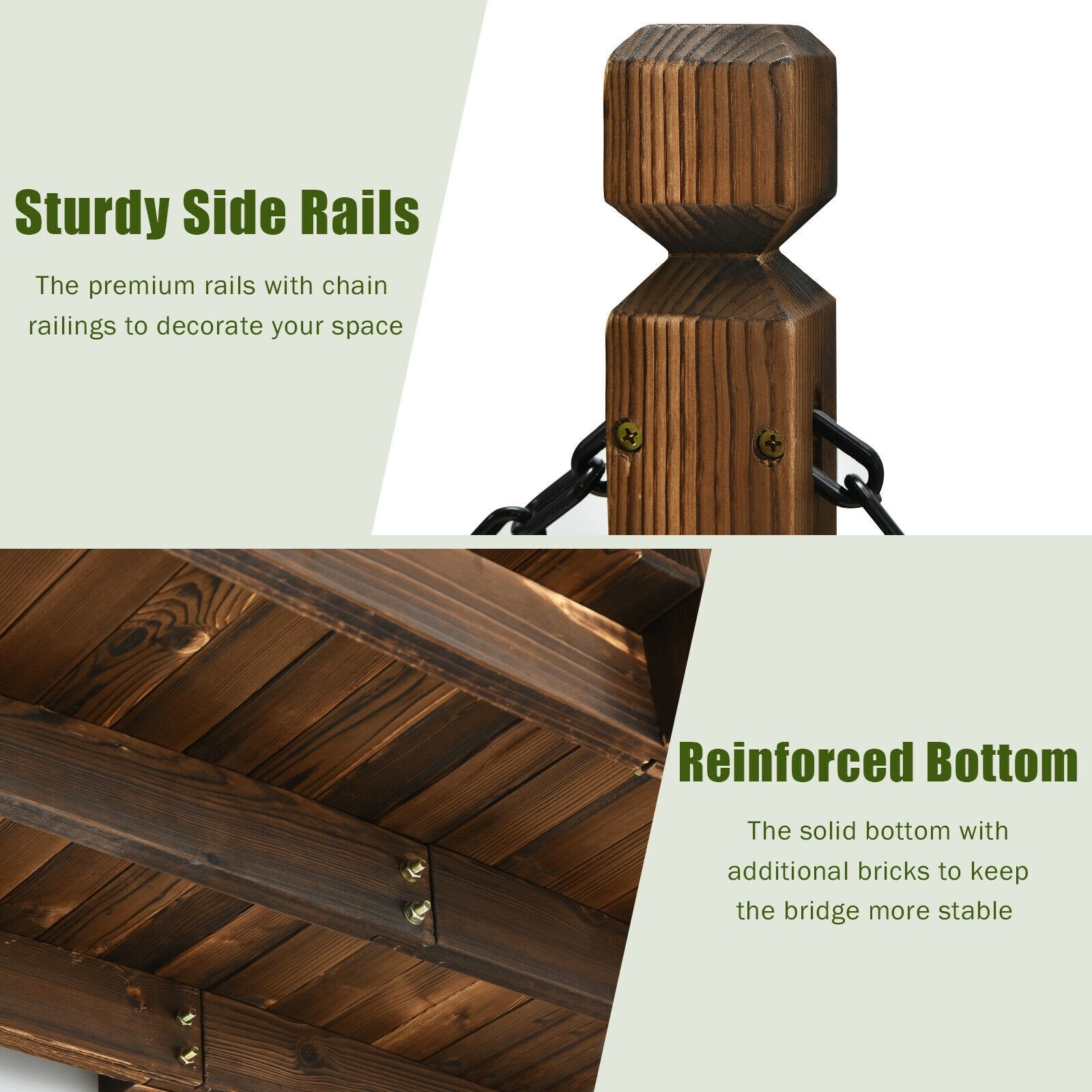 5 Feet Wooden Garden Bridge Arc Footbridge Stained Finish Walkway with Safety Rails, Brown Outdoor Decor at Gallery Canada