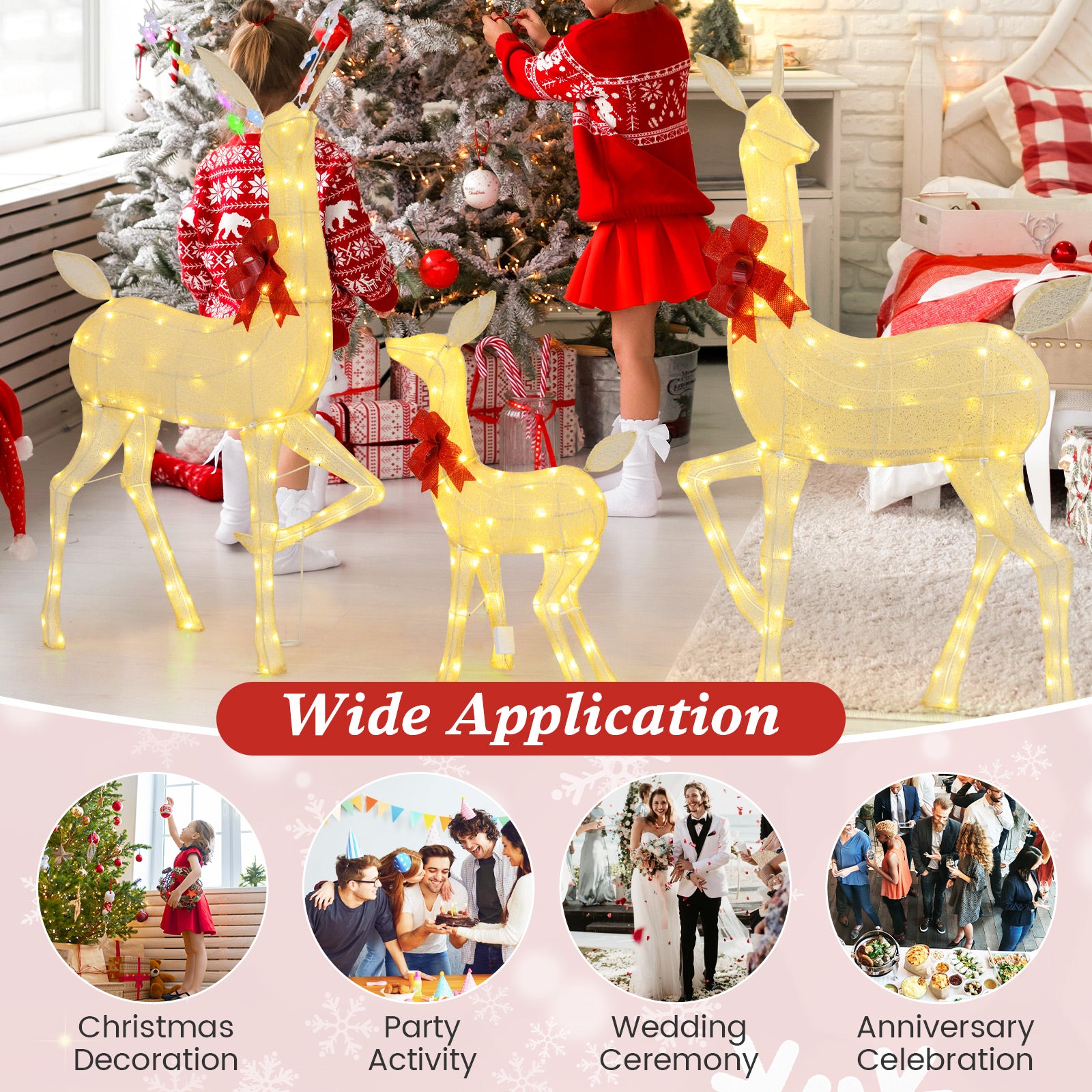 3 Pieces Lighted Family Deer Set with LED Lights and RGB Flashing Lights, Multicolor Christmas Decor & Accessories at Gallery Canada